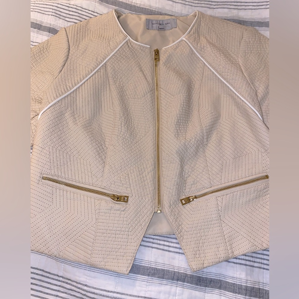 NWOT MARC NEW YORK Women’s Cream Faux Leather Textured Moto Jacket - Picture 6 of 9